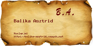 Balika Asztrid névjegykártya